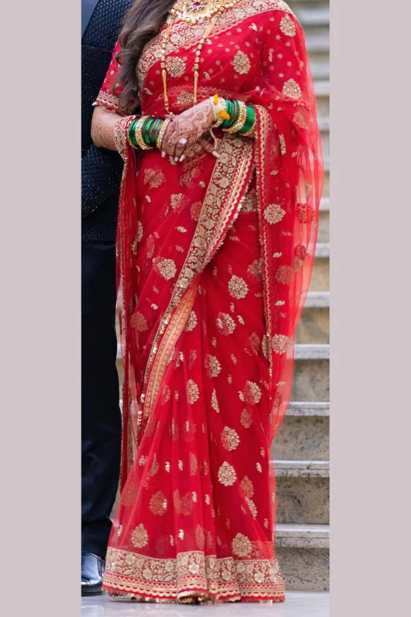 Sabyasachi Red Embroidered Saree - Image 3