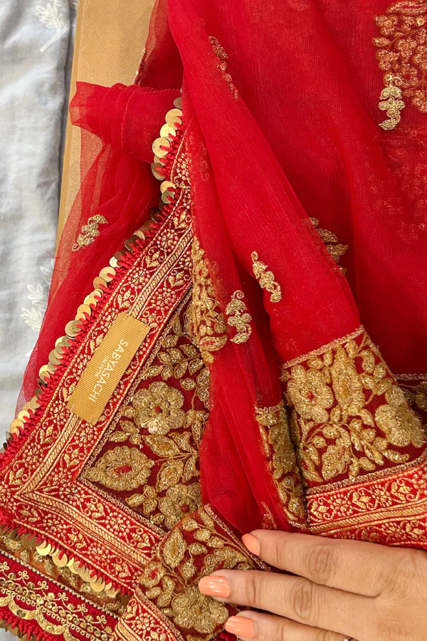 Sabyasachi Red Embroidered Saree - Image 5