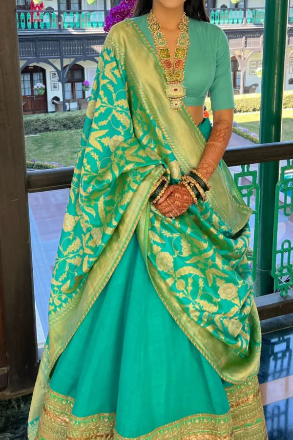 Sabyasachi Turquoise Silk Lehenga Set
