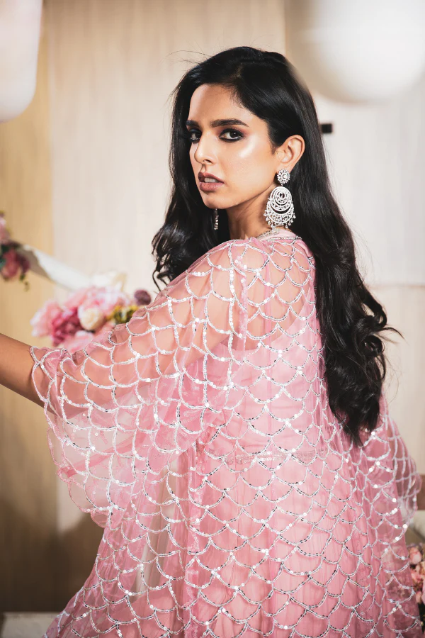 SALMON PINK SEQUINNED JACKET SET - Image 2
