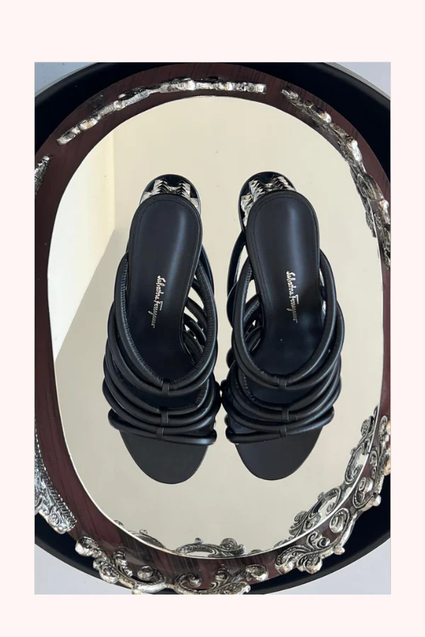 Salvatore Ferragamo Black Leather Amalia Sandals Size 9.5 - Image 3
