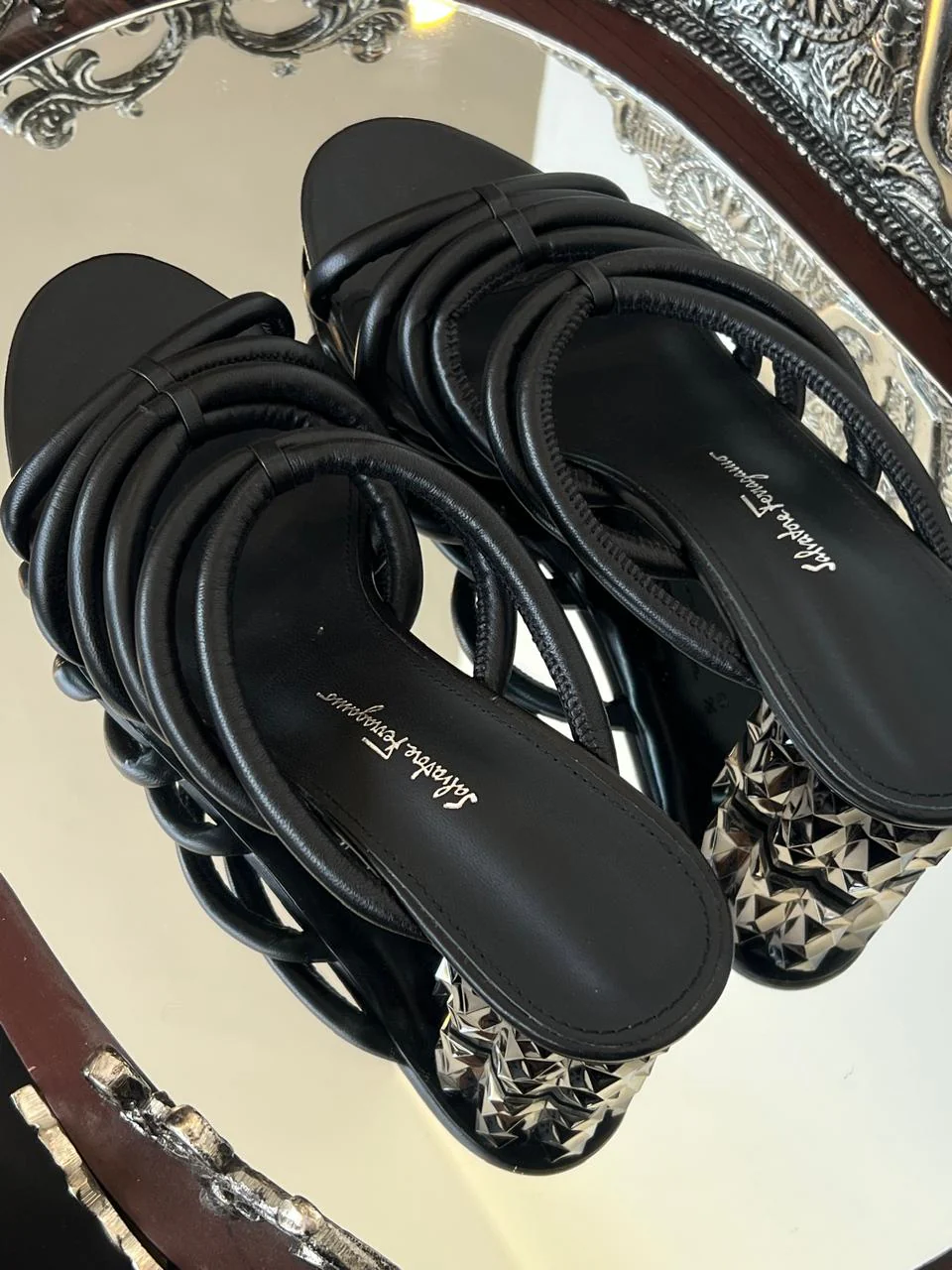 Salvatore Ferragamo Black Leather Amalia Sandals Size 9.5 - Image 6
