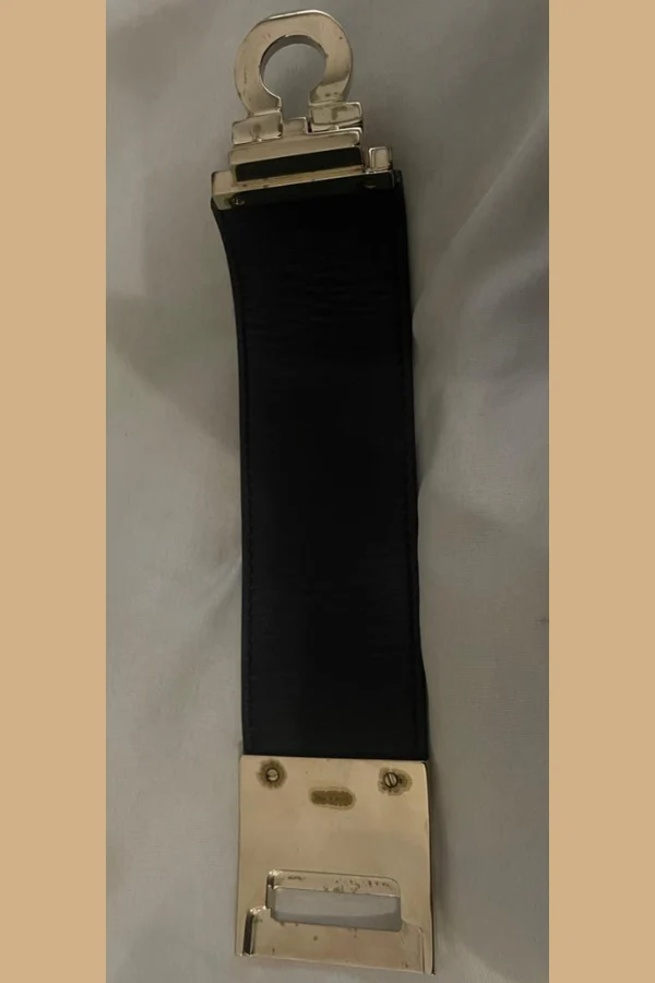 Salvatore Ferragamo Gancini Black Leather Cuff Bracelet - Image 7