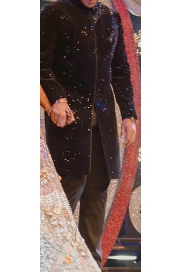 SAWAN GANDHI black velvet embroidered kurta set