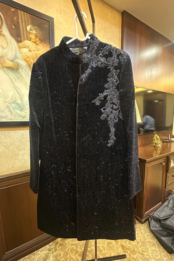 SAWAN GANDHI black velvet embroidered kurta set - Image 2