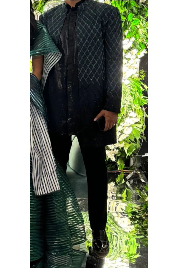 sawan gandhi TEAL BLACK OMBRE CUTDANA SHERWANI - Image 2