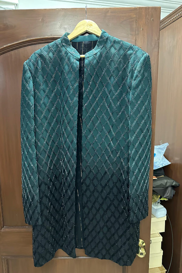 sawan gandhi TEAL BLACK OMBRE CUTDANA SHERWANI - Image 3