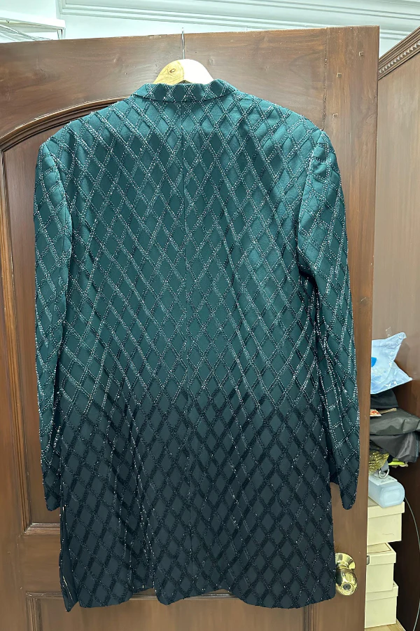 sawan gandhi TEAL BLACK OMBRE CUTDANA SHERWANI - Image 4