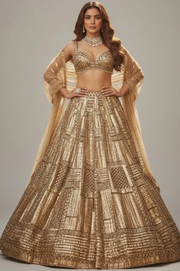 Seema Gujral Antique Gold Lehenga Set