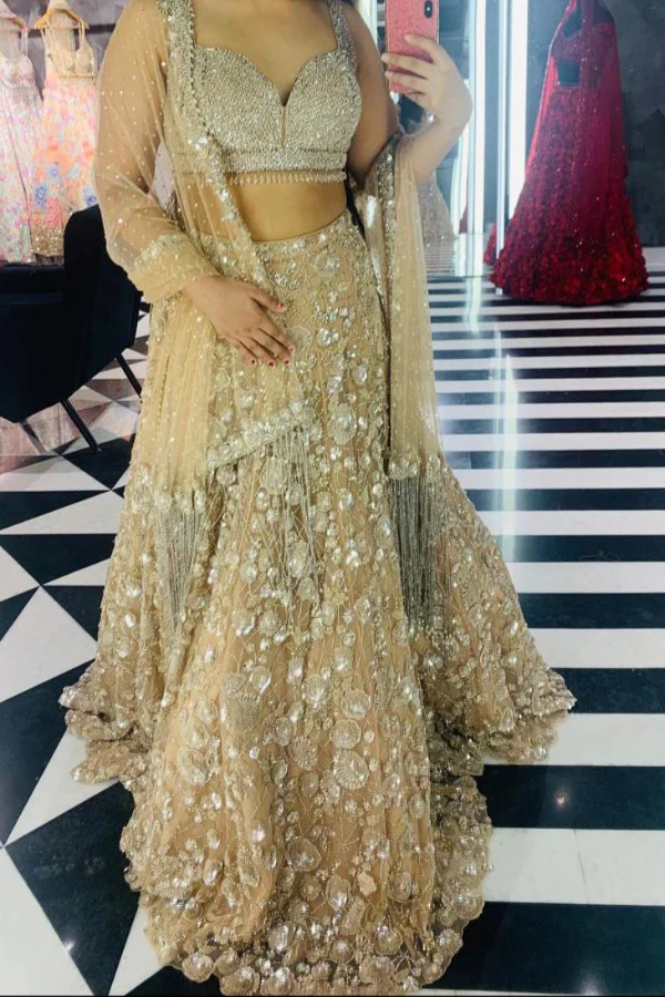Seema Gujral beige embellished lehenga - Image 3