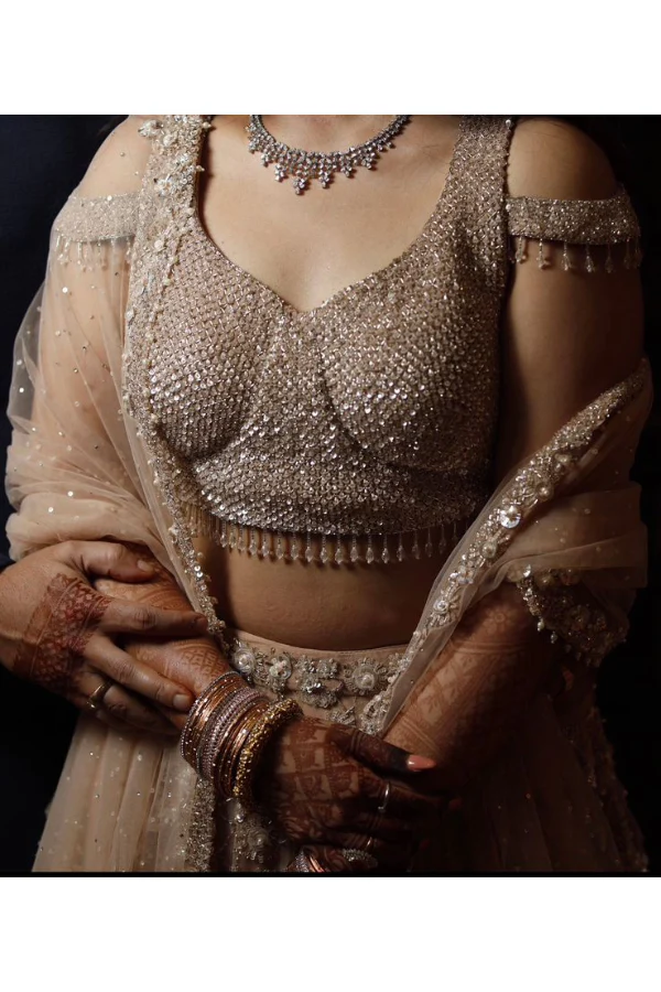 Seema Gujral beige embellished lehenga - Image 4