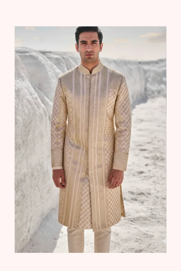 Seema Gujral Beige Gota Patti Sherwani Set