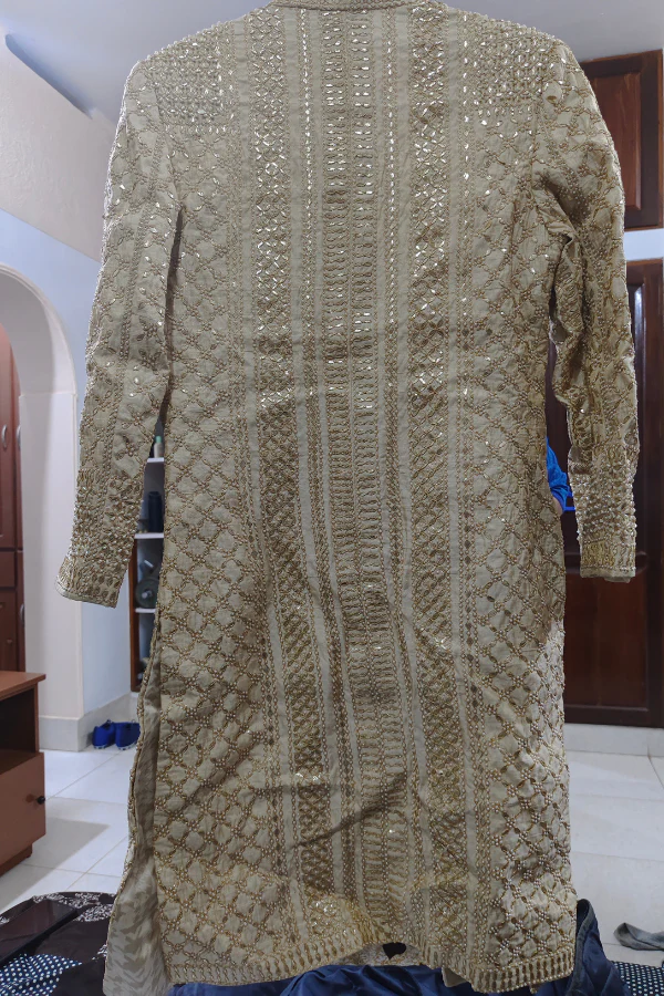 Seema Gujral Beige Gota Patti Sherwani Set - Image 3