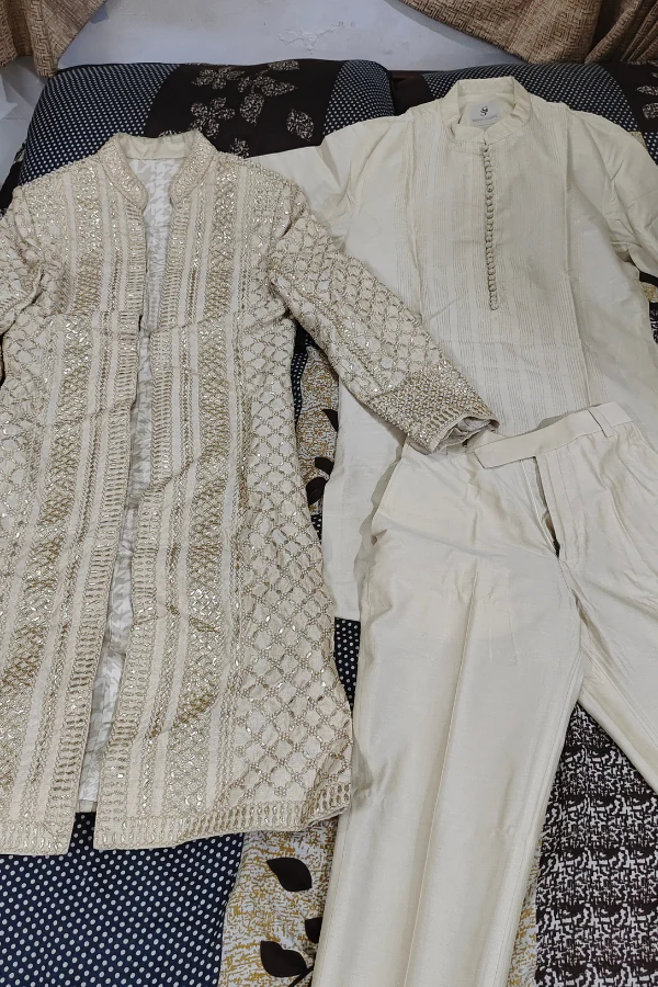 Seema Gujral Beige Gota Patti Sherwani Set - Image 4