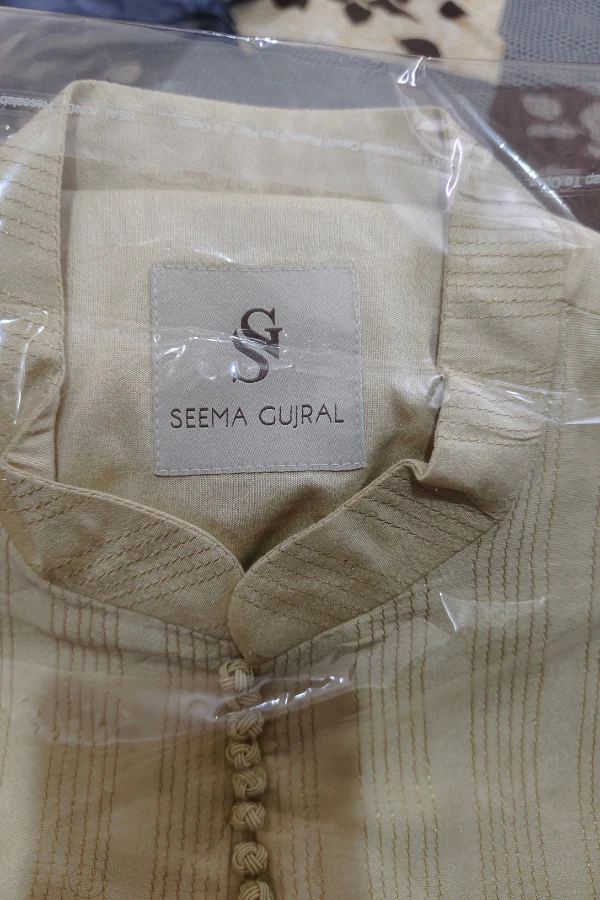 Seema Gujral Beige Gota Patti Sherwani Set - Image 5