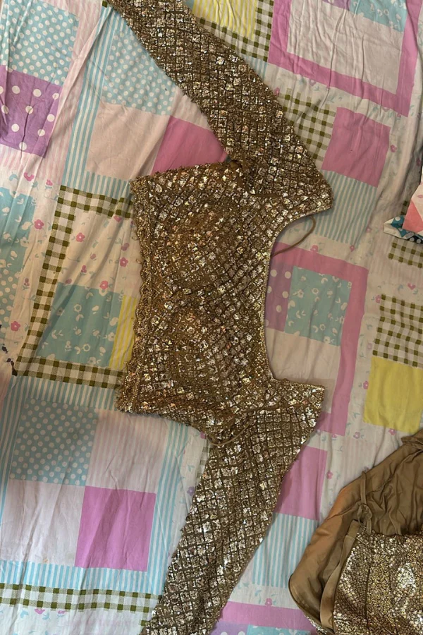 Seema Gujral Biscotti Gold Sequin Lehenga Set - Image 3