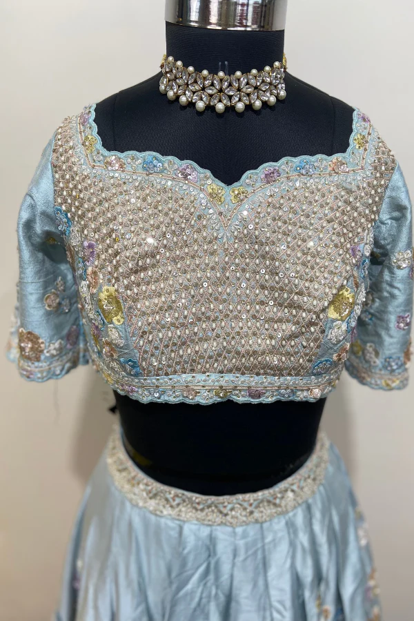 Seema Gujral Blue embroidered lehenga set - Image 3