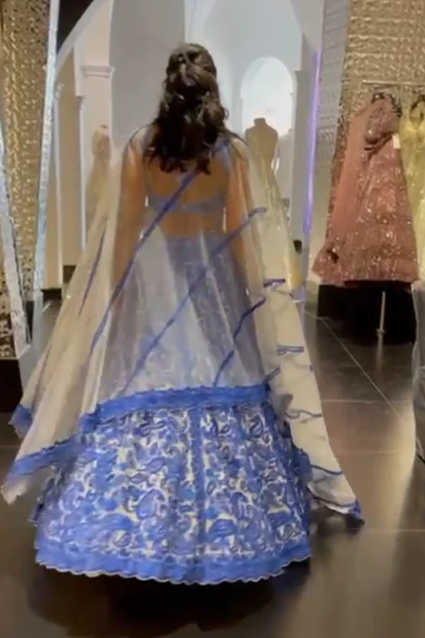 Seema gujral Blue on Blue Resham Work Lehenga Set - Image 2