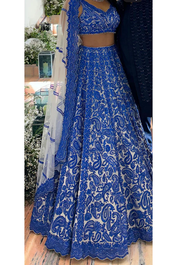 Seema gujral Blue on Blue Resham Work Lehenga Set - Image 3