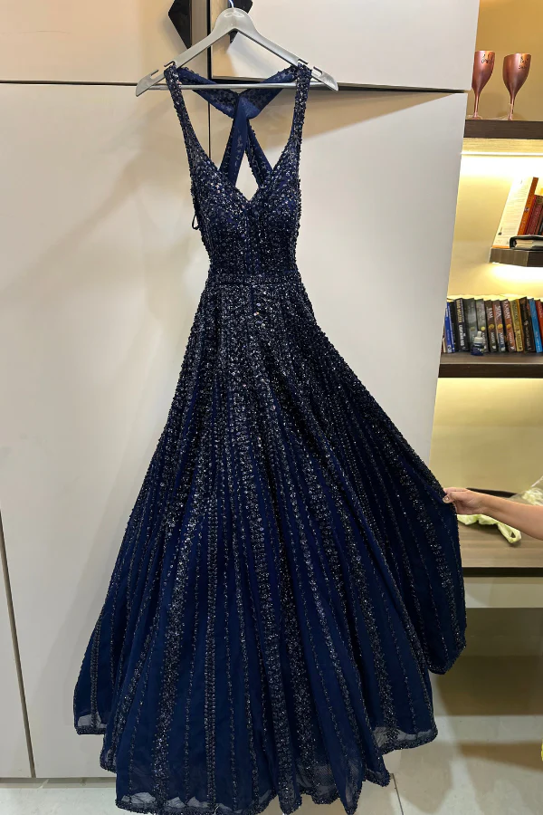 Seema Gujral Blue Sequins Embroidered Gown - Image 2