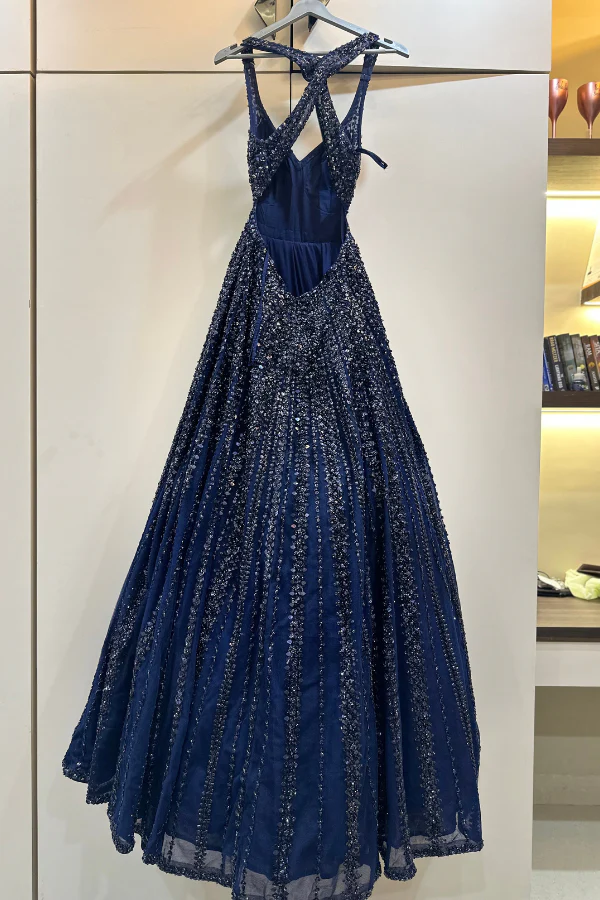 Seema Gujral Blue Sequins Embroidered Gown - Image 3
