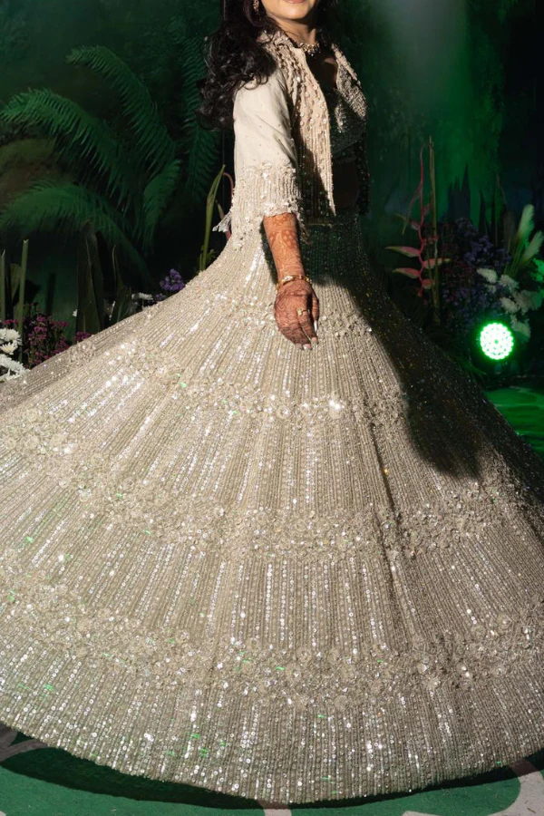 Seema Gujral Champagne Sequin Lehenga Set - Image 2