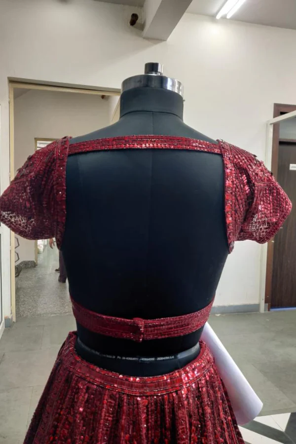 SEEMA GUJRAL Deep Maroon Sequins Embroidered Lehenga Set - Image 3