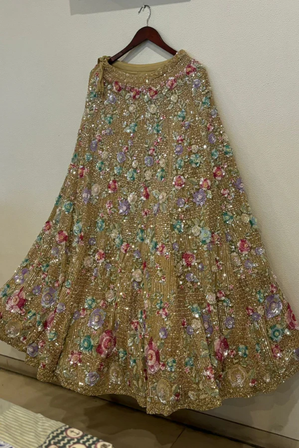 SEEMA GUJRAL Gold Dupatta Floral Embroidered Lehenga Set