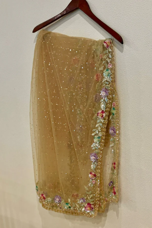 SEEMA GUJRAL Gold Dupatta Floral Embroidered Lehenga Set - Image 3