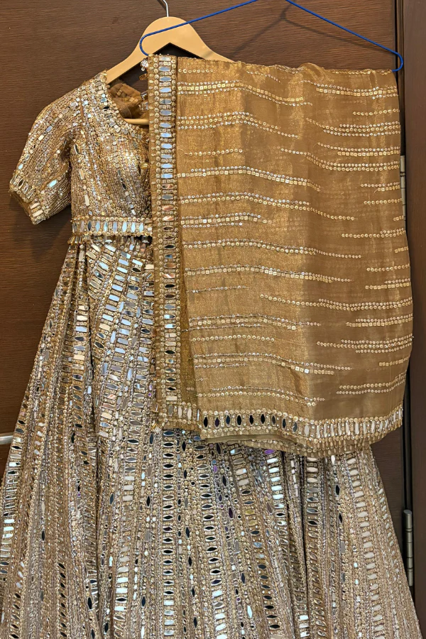 Seema Gujral Gold Lehenga Set - Image 3