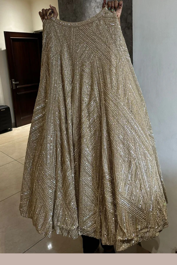Seema Gujral Gold Sequin Lehenga Set - Image 3