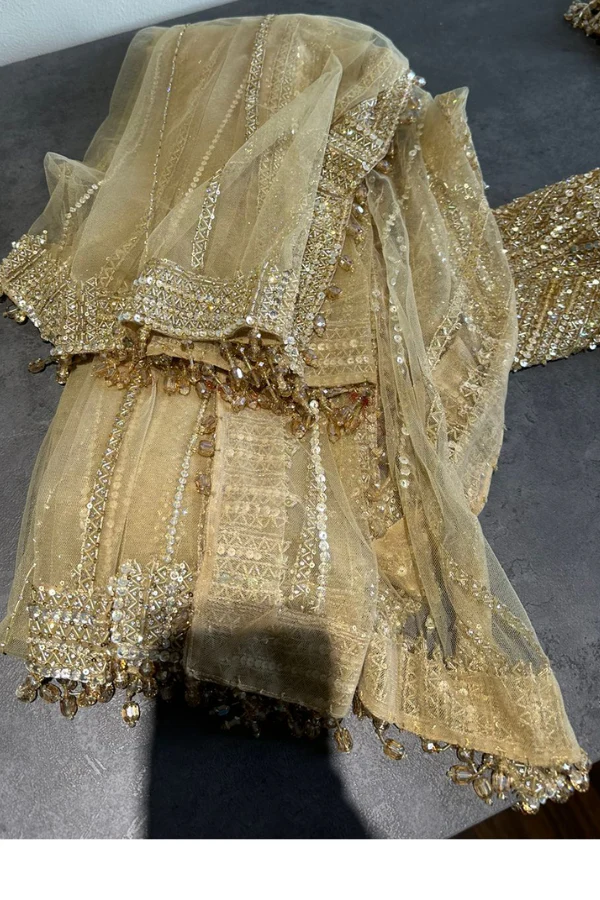 Seema Gujral Gold Sequin Lehenga Set - Image 6