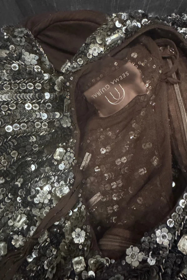 Seema Gujral Gun Metal Sequin Gown - Image 4