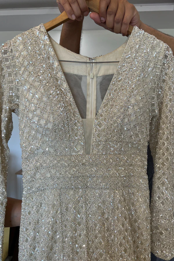 SEEMA GUJRAL IVORY FISH CUT GOWN - Image 3