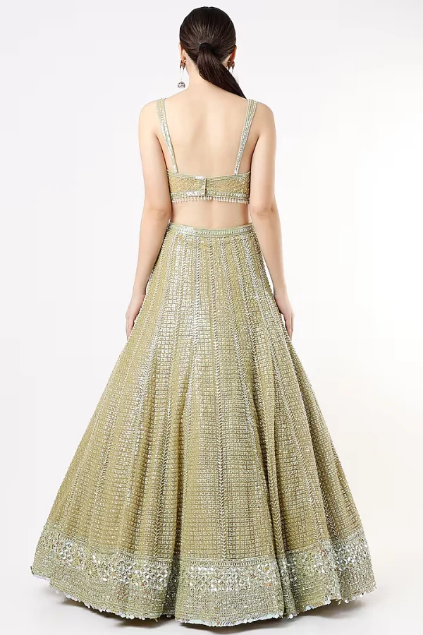 SEEMA GUJRAL Lime Net Embroidered Lehenga Set - Image 2