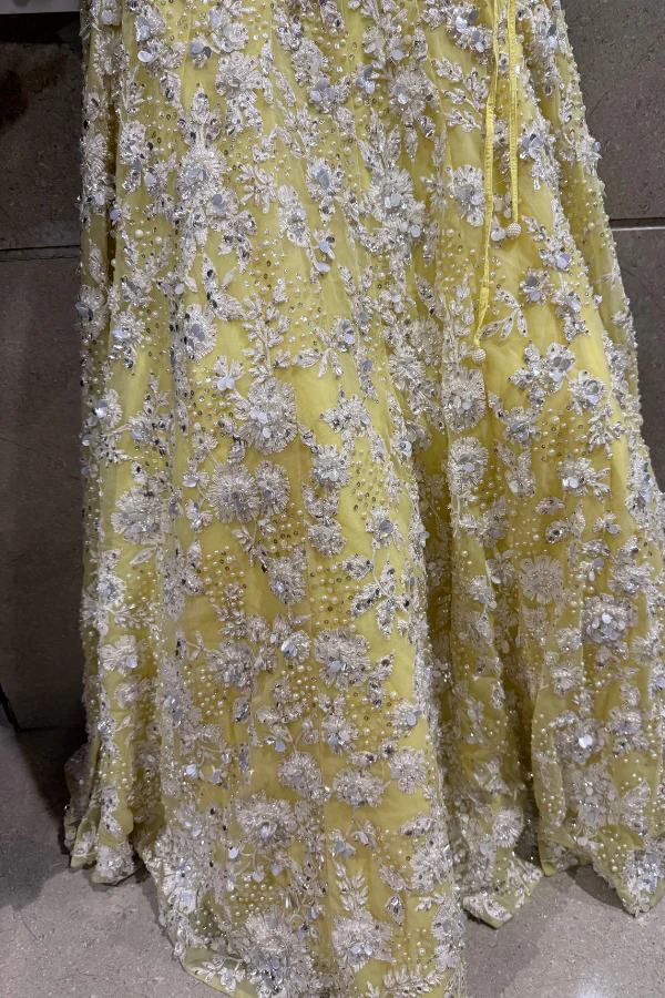 Seema Gujral Lime Yellow Floral Lehenga Set - Image 3