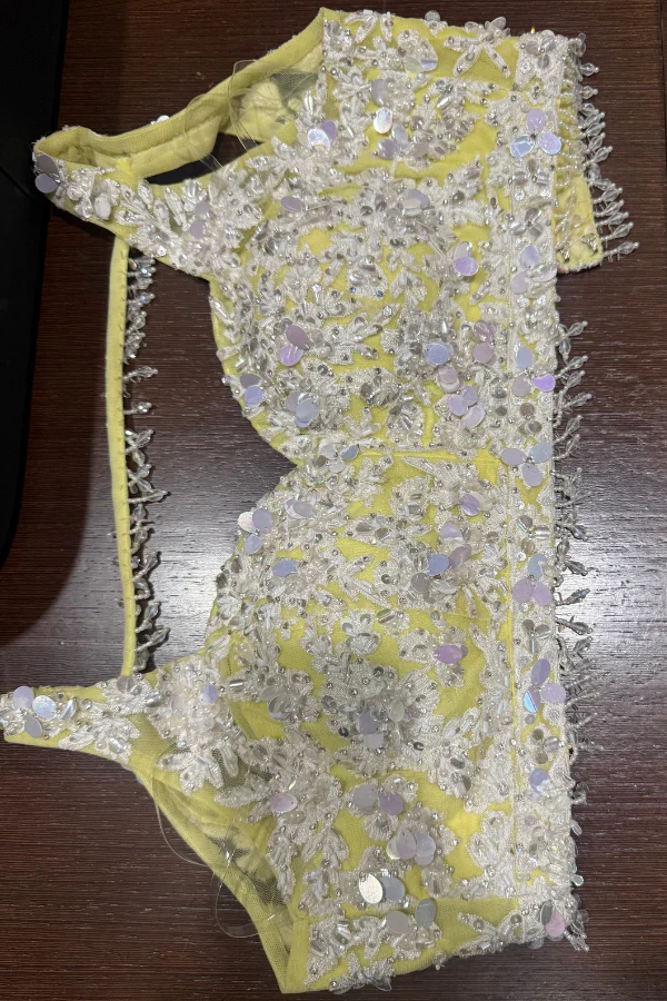 Seema Gujral Lime Yellow Floral Lehenga Set - Image 4