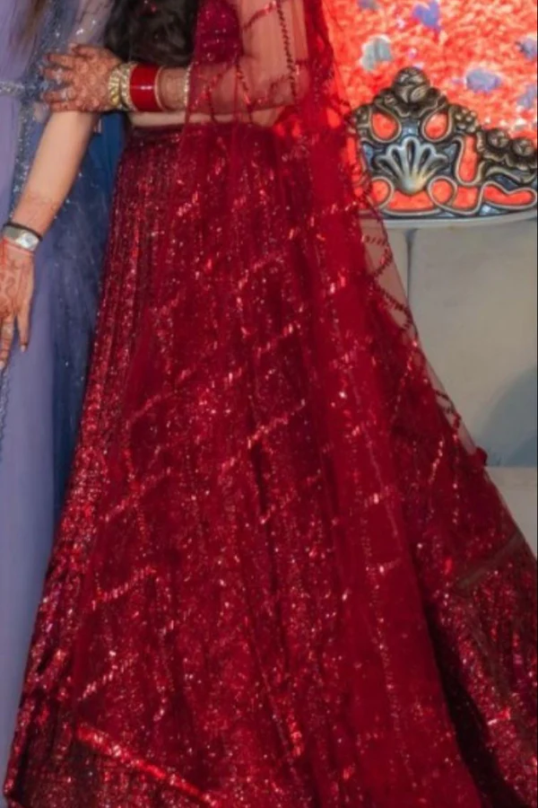 Seema Gujral Maroon Sequins Lehenga - Image 2