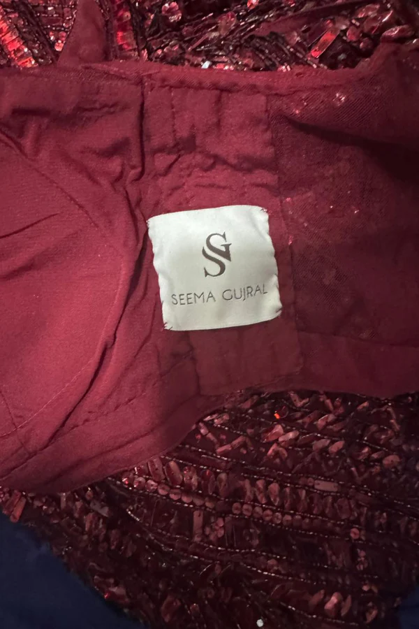 Seema Gujral Maroon Sequins Lehenga - Image 3