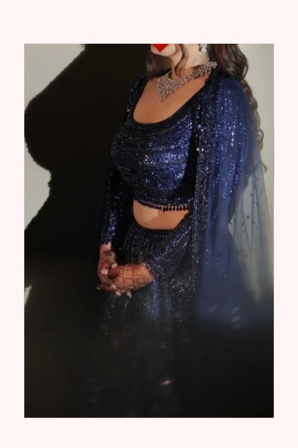 Seema Gujral Midnight Blue Sequin Lehenga Set - Image 2