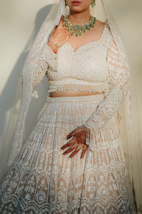 Seema Gujral Nude Cream Dori Lehenga Set - Image 2