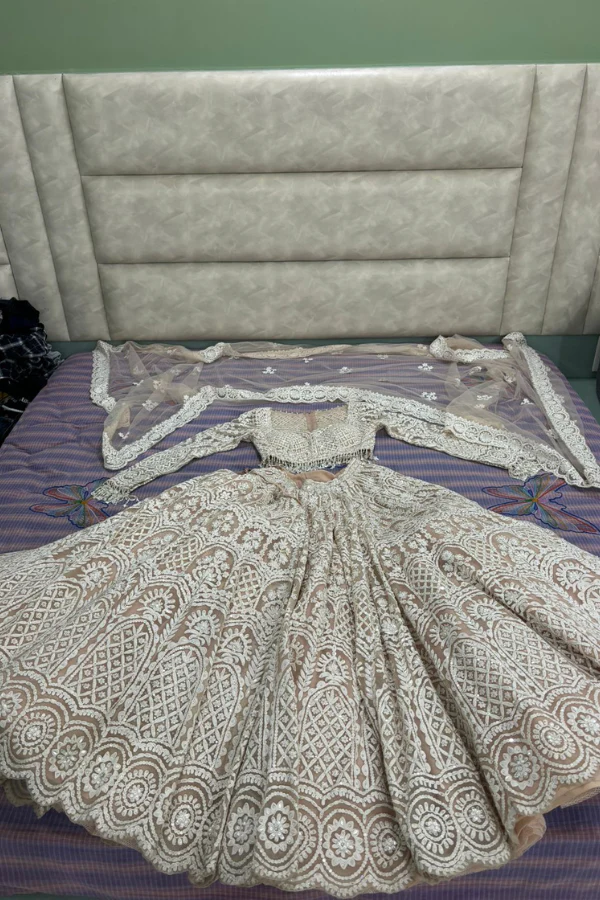 Seema gujral Nude Cream Dori Lehenga Set - Image 5