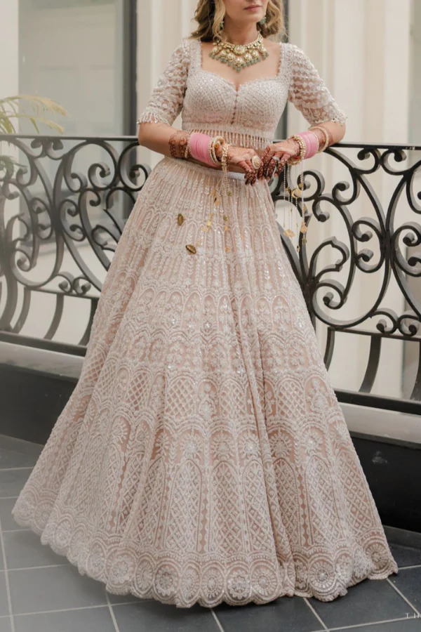 SEEMA GUJRAL Nude dori embellished lehenga set