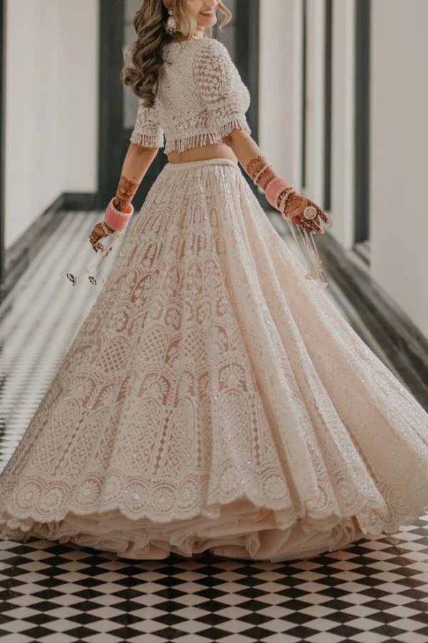 SEEMA GUJRAL Nude dori embellished lehenga set - Image 3