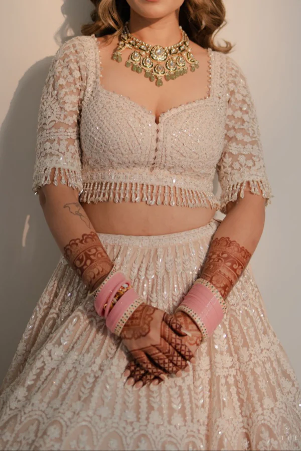 SEEMA GUJRAL Nude dori embellished lehenga set - Image 4
