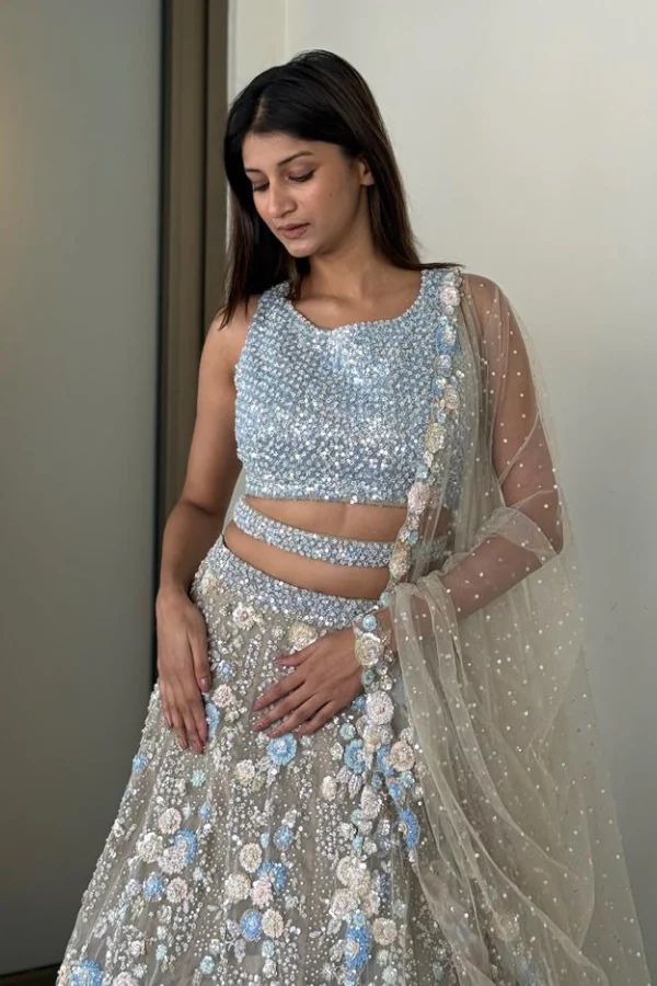 Seema Gujral Pastel Blue Lehenga Set - Image 3