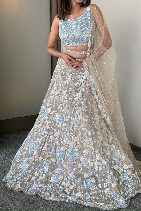 Seema Gujral Pastel Blue Lehenga Set - Image 4