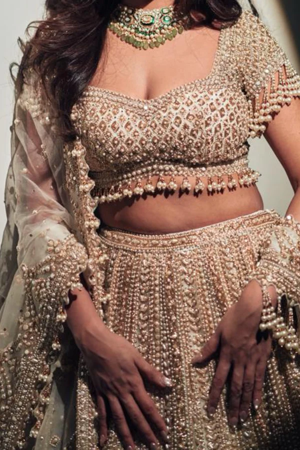 Seema Gujral Pearl-Embellished Lehenga - Image 3