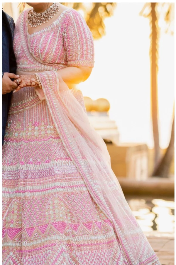 Seema Gujral Pink Organza Sequin Embroidered Lehenga Set - Image 5