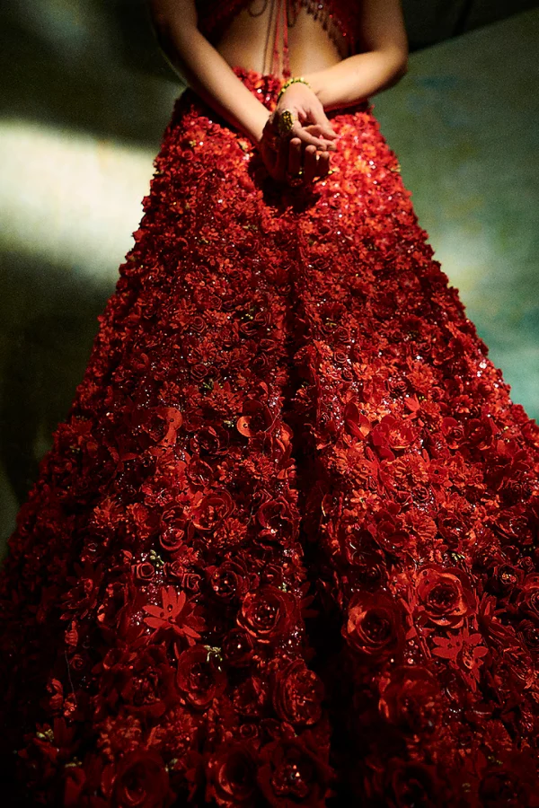 Seema gujral red 3D floral lehenga - Image 2